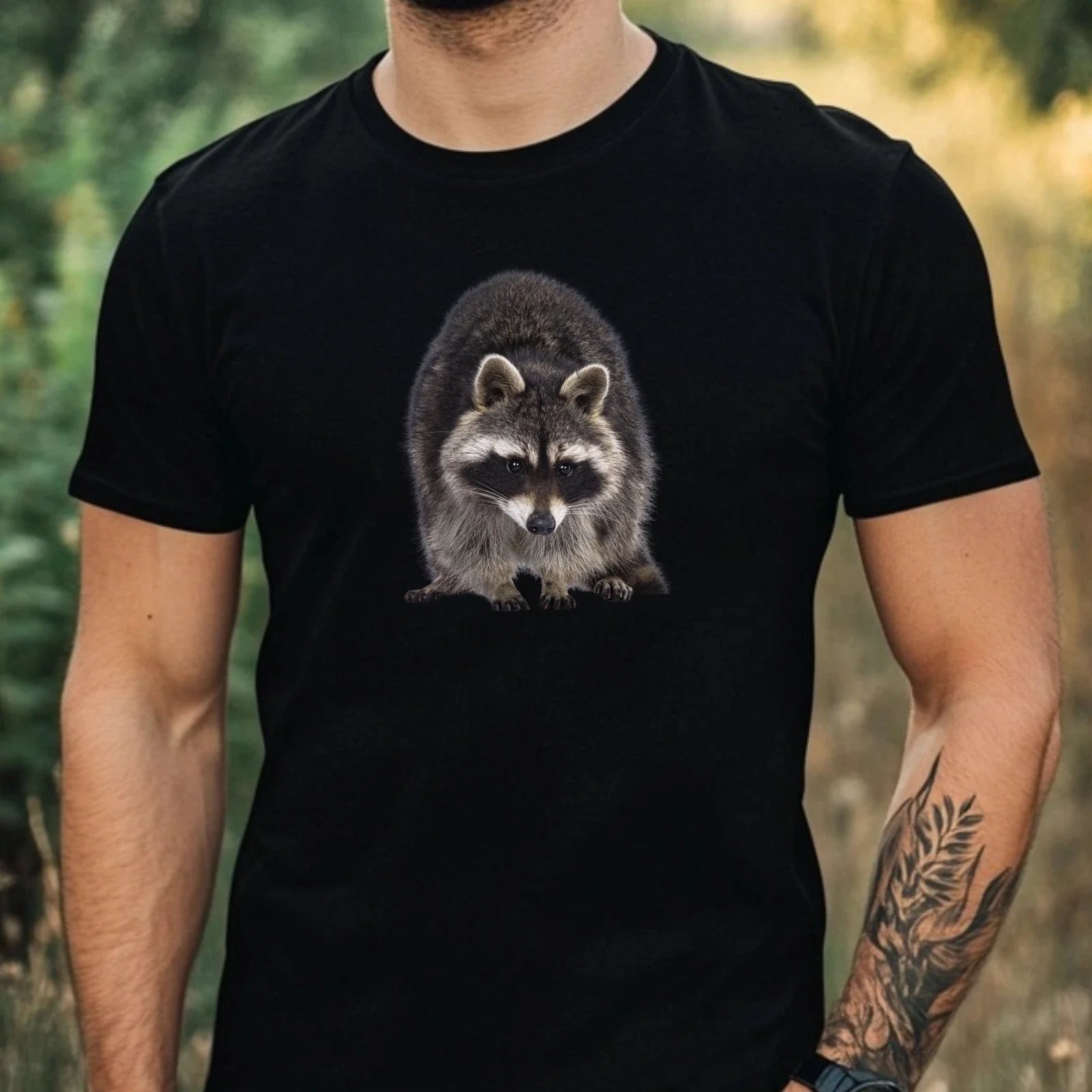 Mens Cute Raccoon Print Cotton T-Shirt Size XS to 5XL