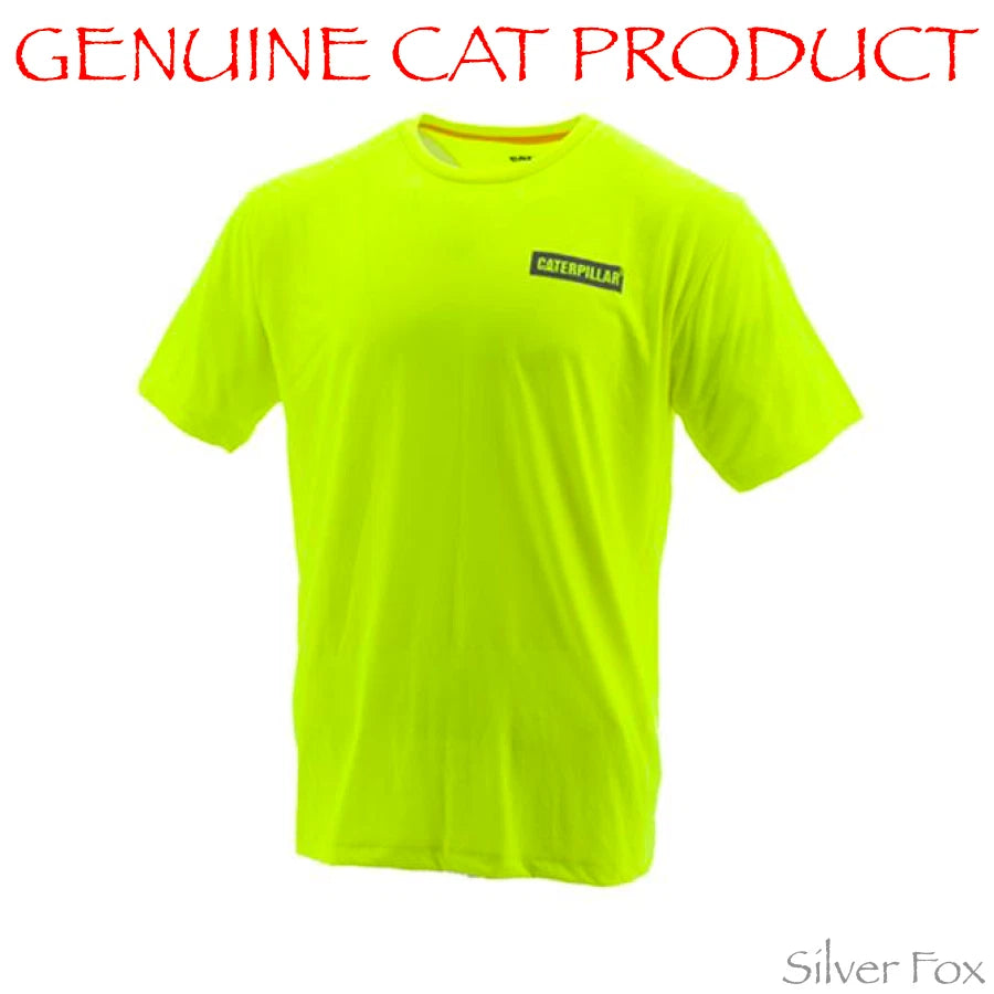CAT CATERPILLAR TRITON BLOCK ICON YELLOW HI VIS HI VIZ SHORT SLEEVE TEE T SHIRT