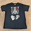 Skeleton Ribs with Pizza and Beer Black Graphic T-shirt Sz Large