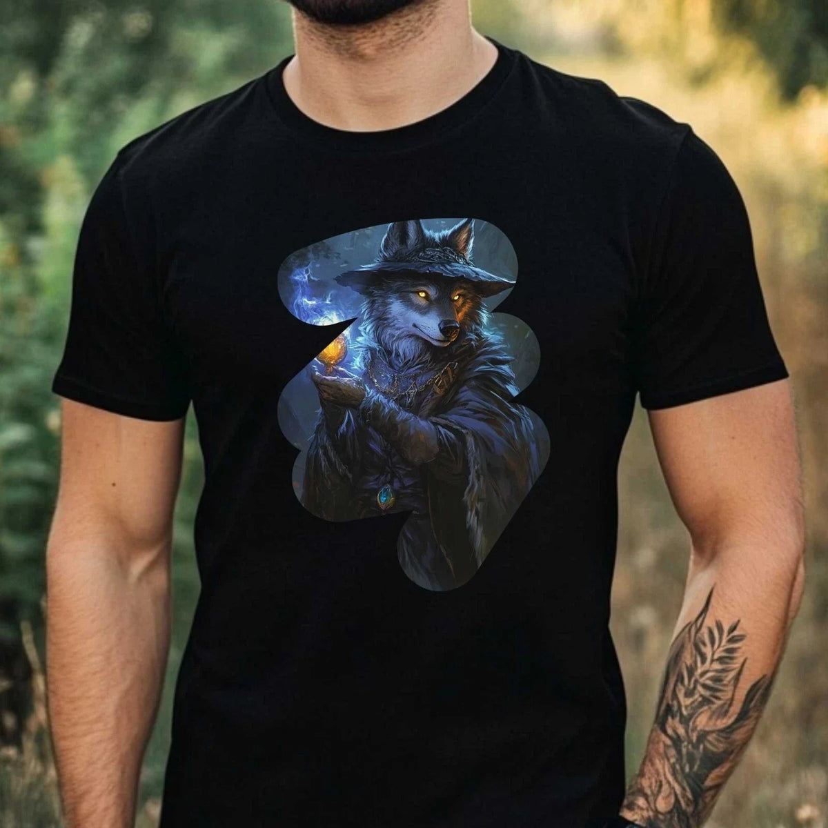 Mens Magic Wolf Magic Motif Cotton T-Shirt Size XS to 5XL