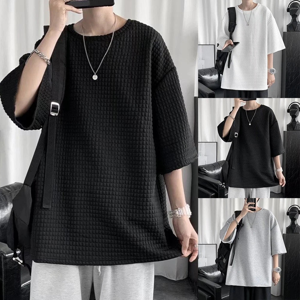 Oversized Korean Style Tshirt Blouse Five quarter Sleeve Top Tee for Men