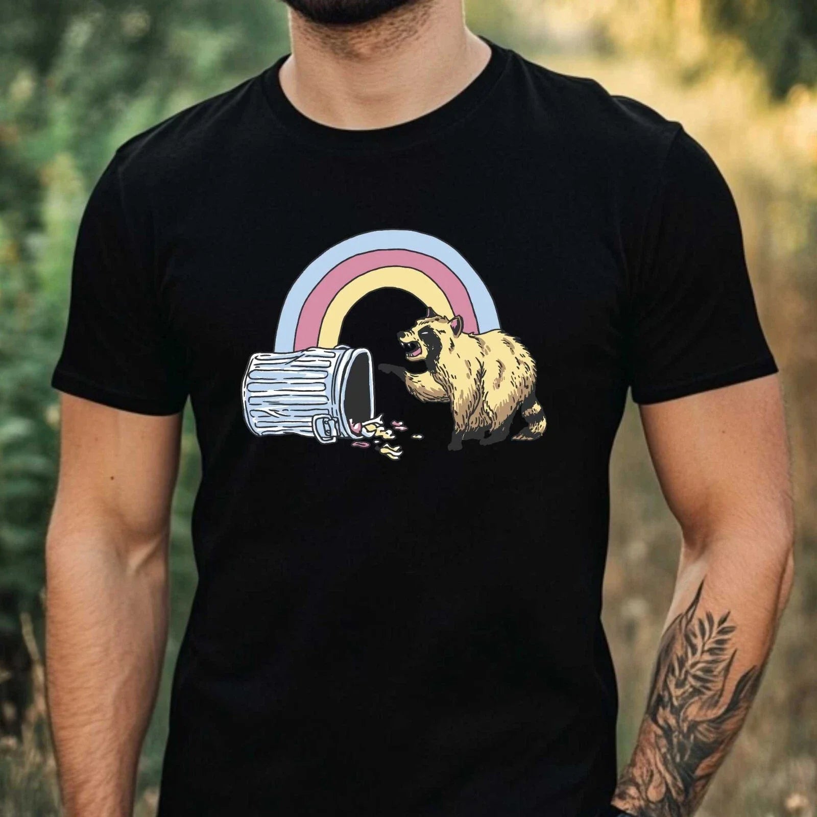 Mens Raccoon Print Cotton T-Shirt Size XS to 5XL