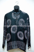 M-3XL NEW BOUTIQUE Hippie Om Yoga Top Collarless Cotton Kurta Black Shirt Nepal