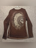 Affliction Long Sleeve Thermal Shirt Mens XL brown Indian Skull Grunge Graphic
