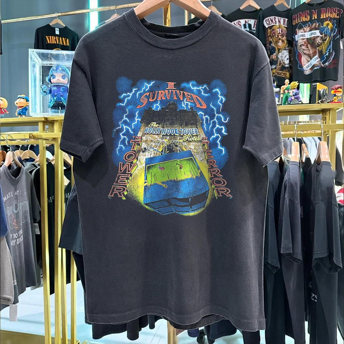 90s Tower Of Terror Hollywood Hotel Washed T-Shirt Black L