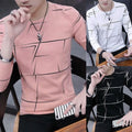 Men Crew Neck Print T-shirt Blouse Pullover Long Sleeve Slim Fits Muscle Top