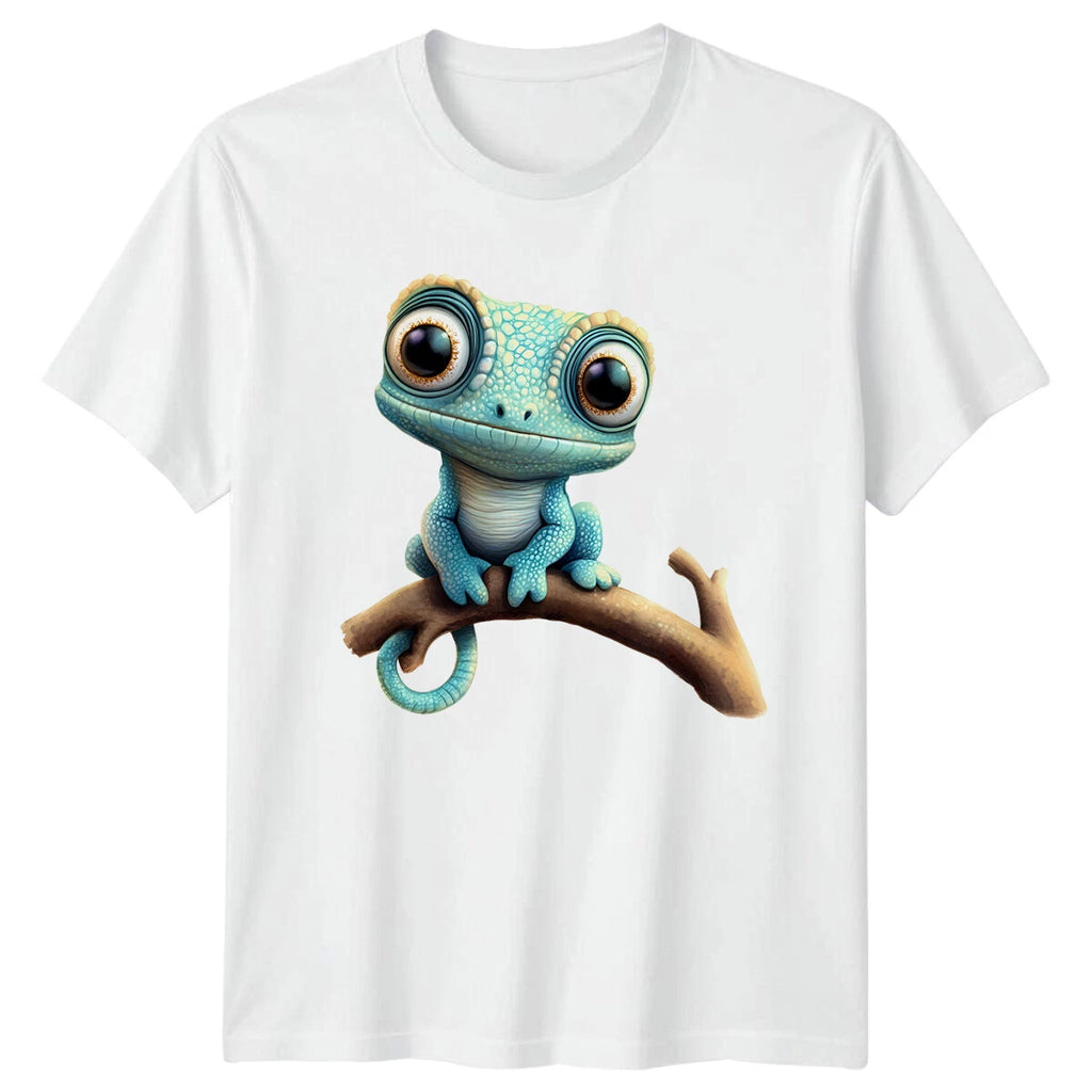 Cute Baby Chameleon Reptile Animals Mens T-Shirt Womens Tee Graphic Unisex Top