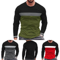 Mens round neck long sleeve casual tshirt loose fit colorblocked design