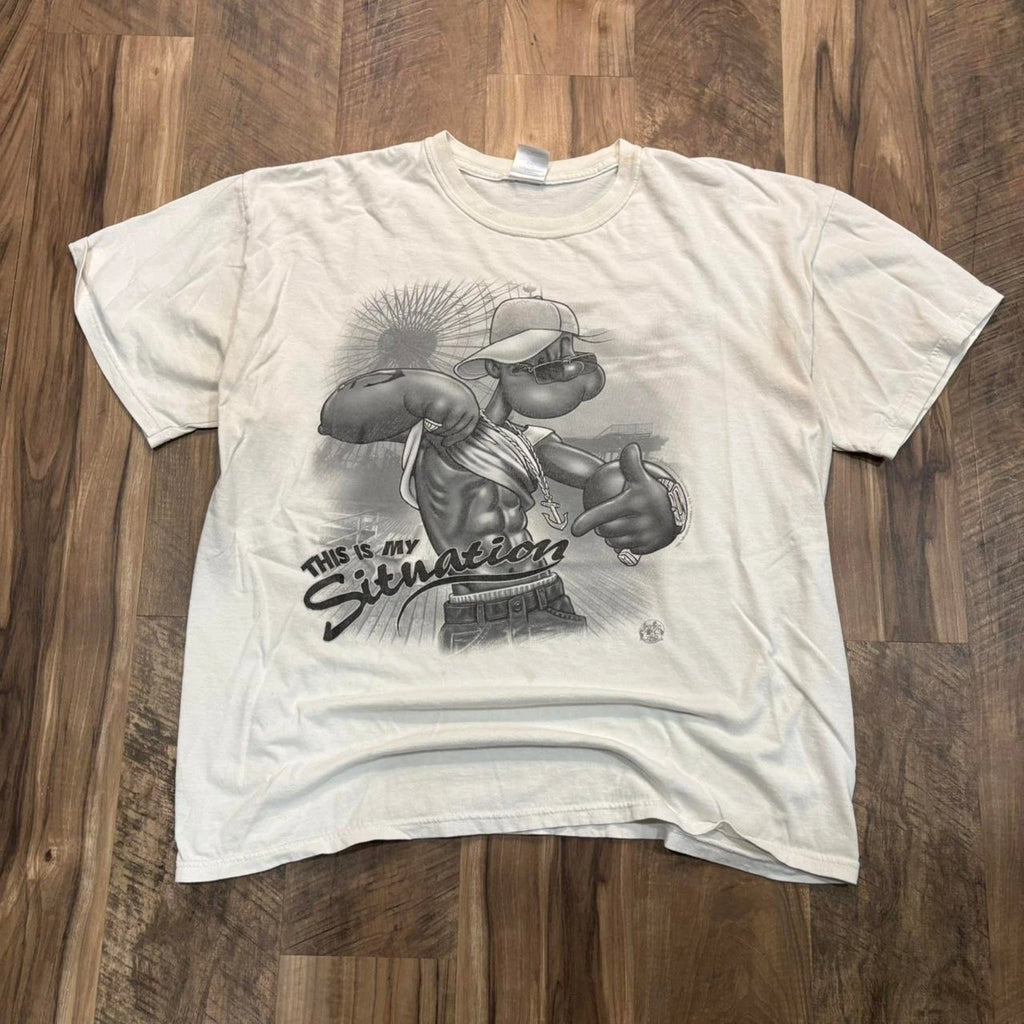 Vintage Y2K Popeye Muscle Beach Tee 2000s