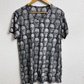 Creative All Over Skull Print V-Neck T-Shirt - Grey/Black Burnout Style -