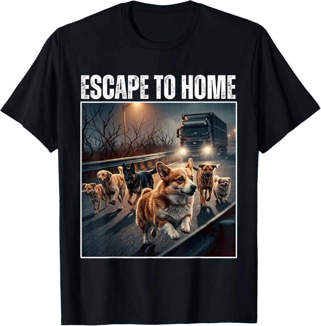 Escape to Home Funny Trendy Seven Dogs Escape from Captivity T-Shirt
