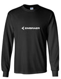 Embraer White Logo Brazilian Aerospace Geek Black Cotton Long Sleeve T-shirt