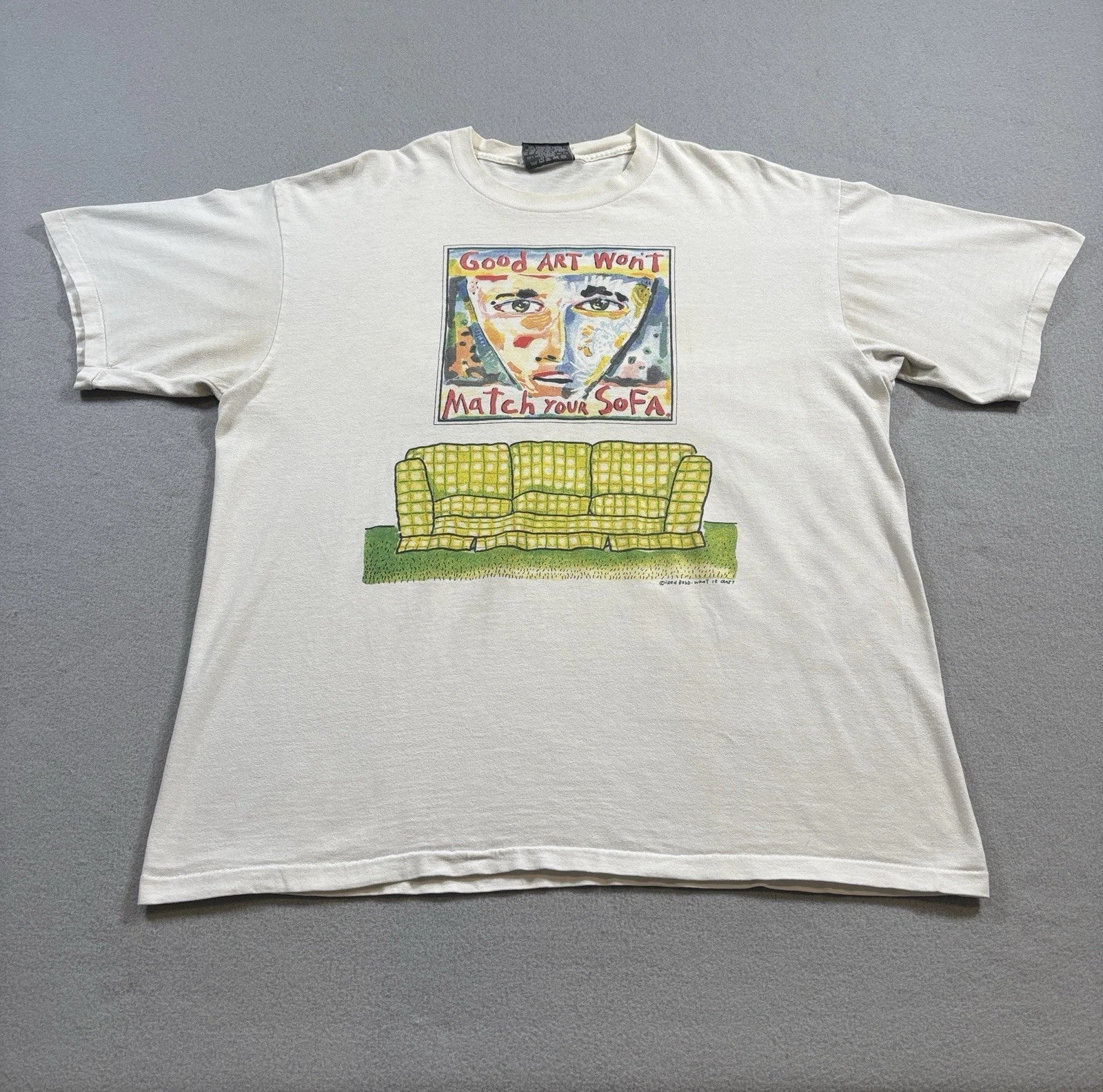 Vtg 90s Fred Babb Good Art Won't Match Your Sofa Shirt Mens XL White Read
