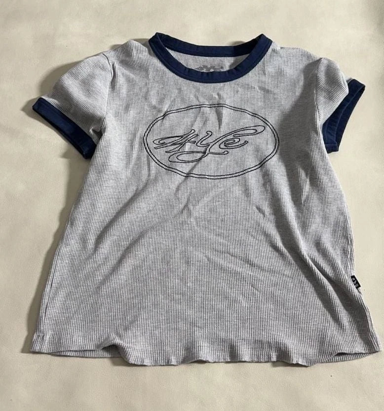 4YE Waffle Knit Ringer T-Shirt Grey and Navy