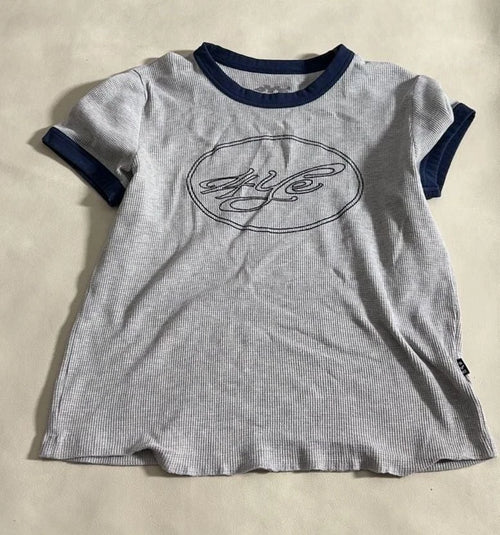 4YE Waffle Knit Ringer T-Shirt Grey and Navy