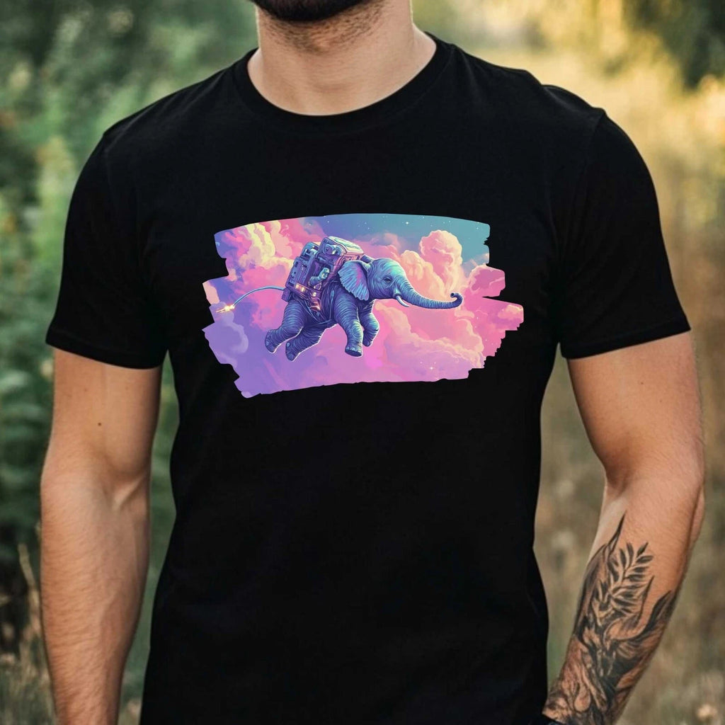 Mens Elephant as Astronaut Print Cotton T-Shirt Size XS to 5XL