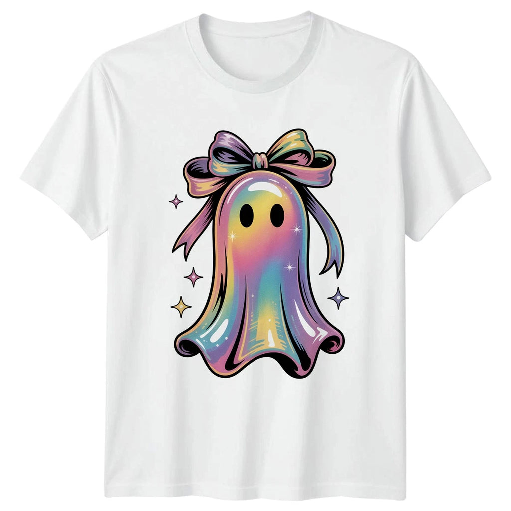 Cute Pastel Rainbow Ghost With Womens T-Shirt Kawaii Spooky Halloween
