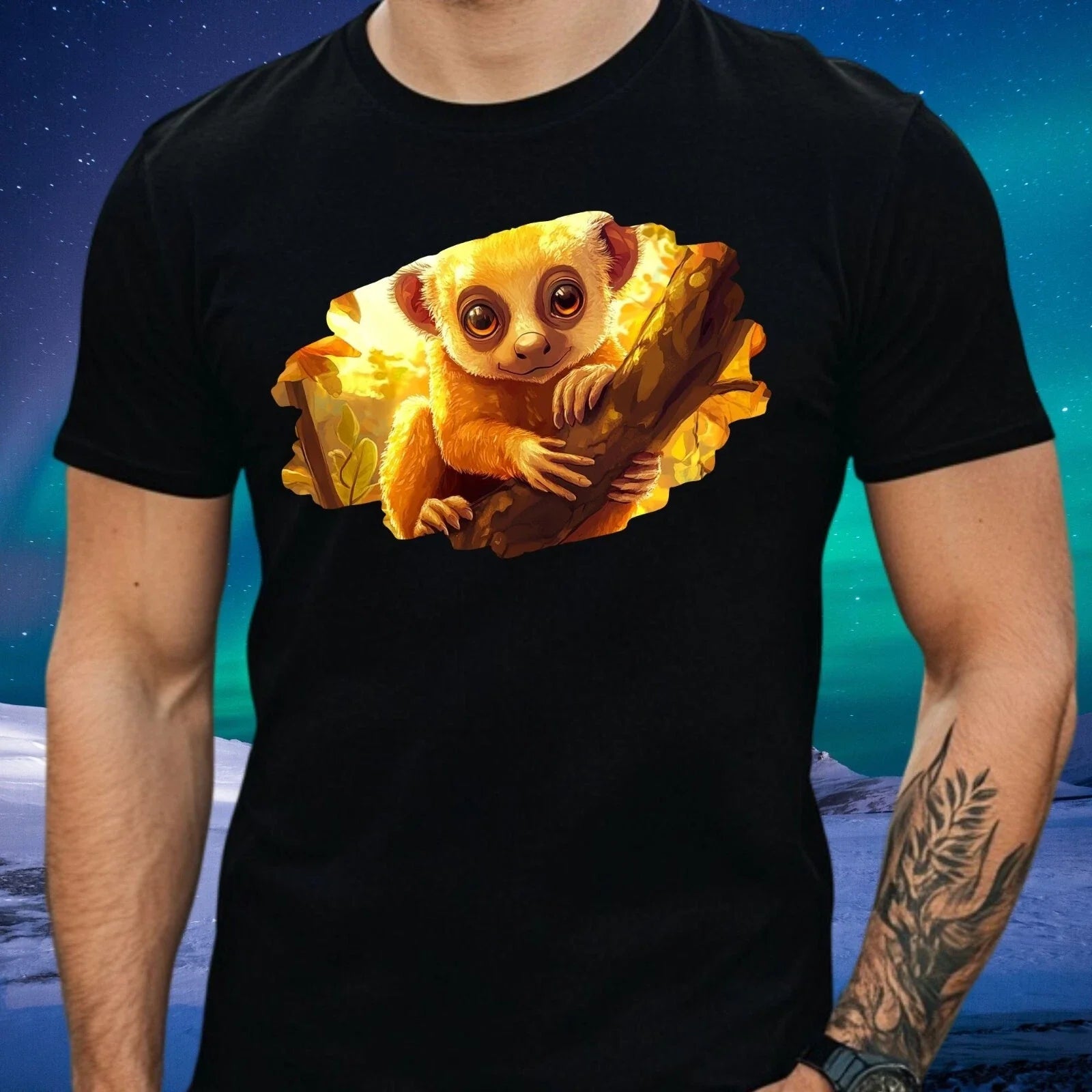Mens Kinkajou Animal Print Cotton T-Shirt Size XS to 5XL