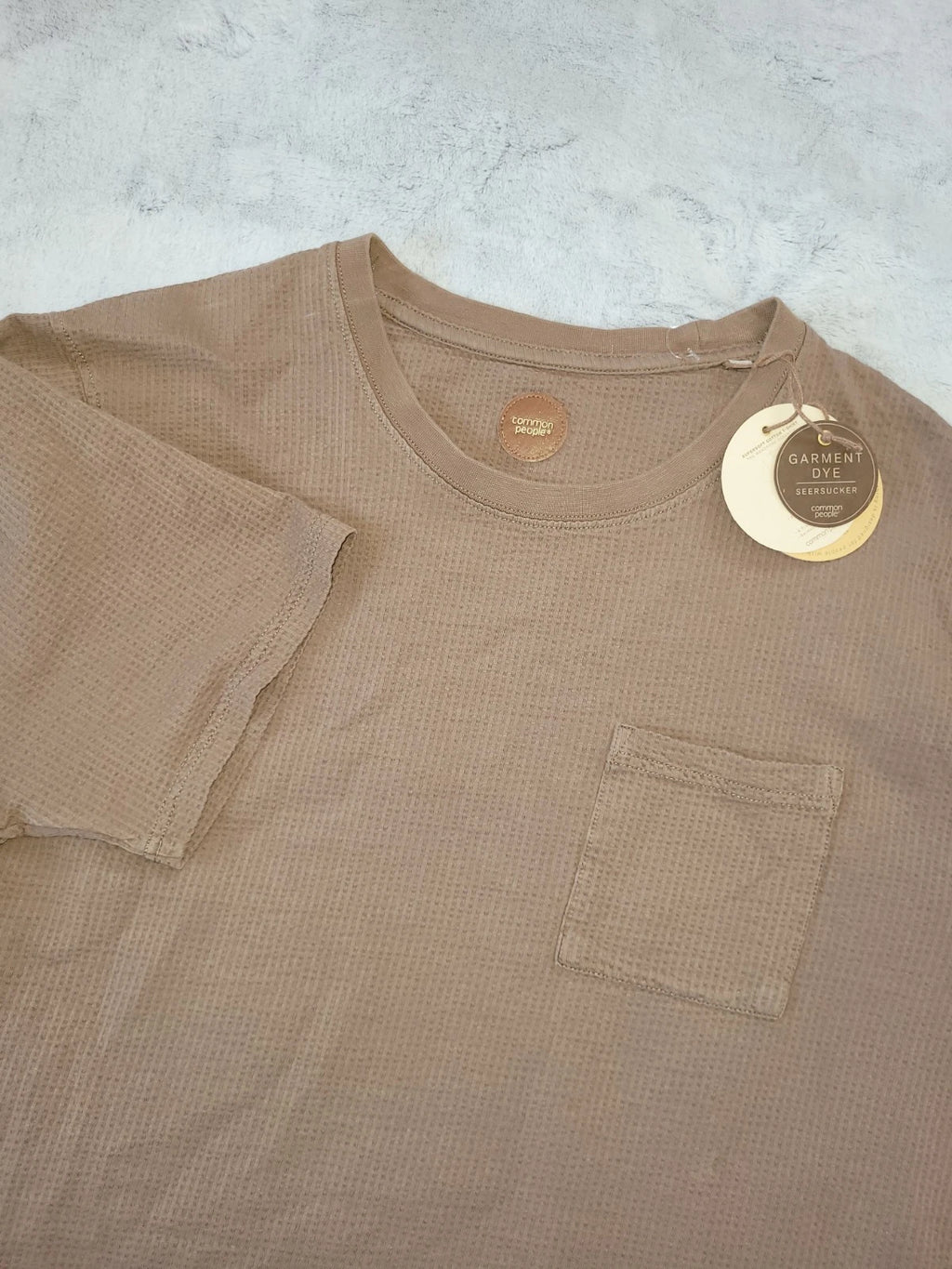 Common People Mens XL Seersucker GD Tee Brown Pocket Tshirt Cotton Minimalist