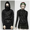 Punk Men Long sleeves Hooded Black Steampunk Gothic Top Rock Visual Kei T-Shirt
