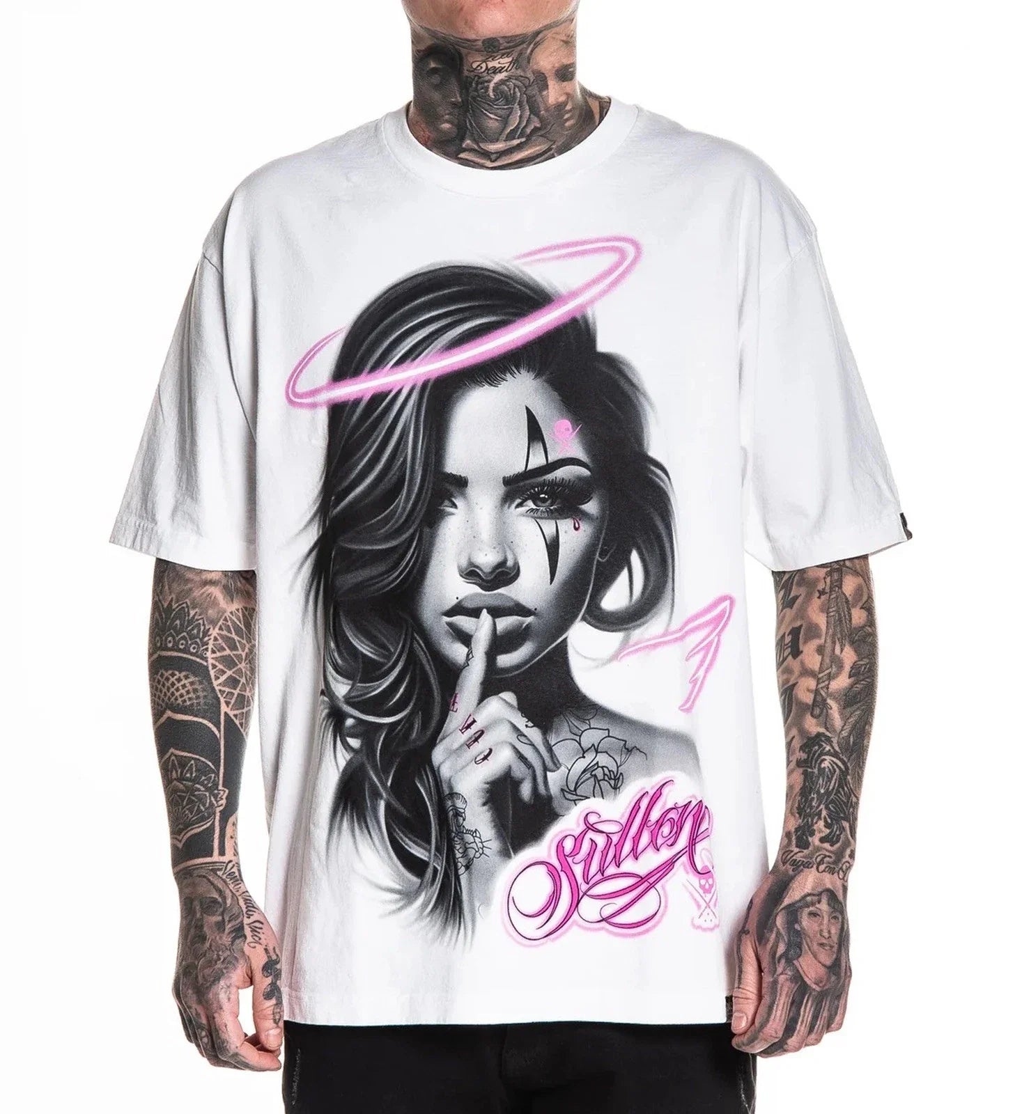 SULLEN CLOTHING SECRET ANGEL '1 TON' OVERSIZED PREMIUM WHITE T-SHIRT