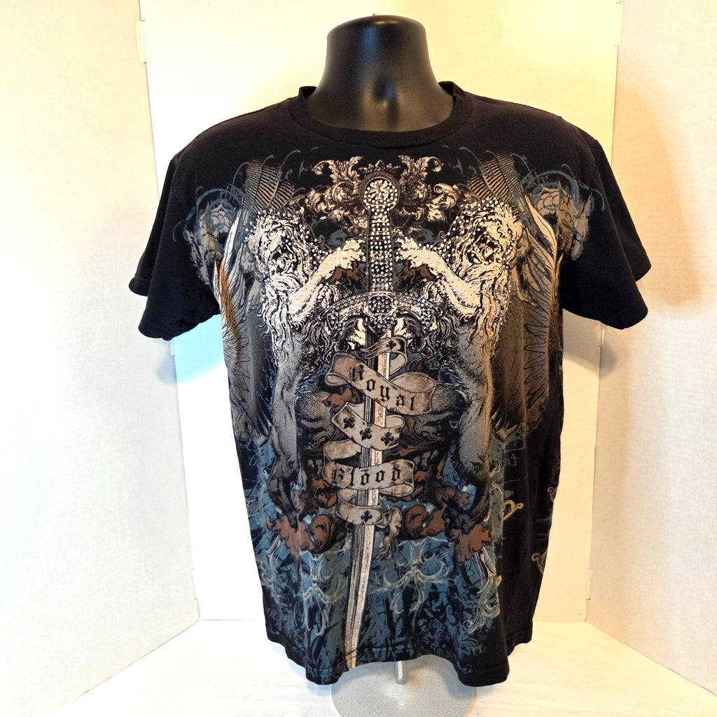 Y2K Affliction~ Decoded Royal Blood Men's Graphic Gothic T Shirt Black Size L
