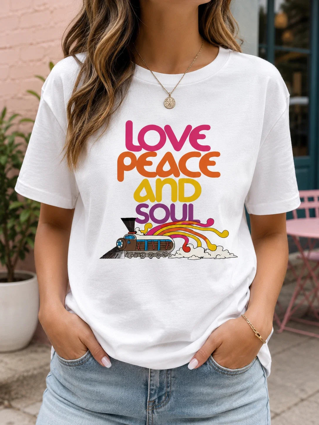 Love Peace And Soul Shirt Retro Hippie Graphic Tee Royal Blue Vintage Music