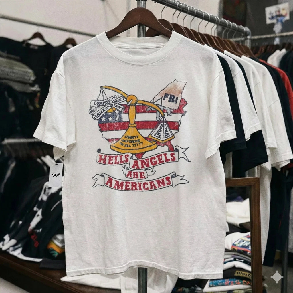 Hells Angels Are Americans USA Graphic T-Shirt White - S478