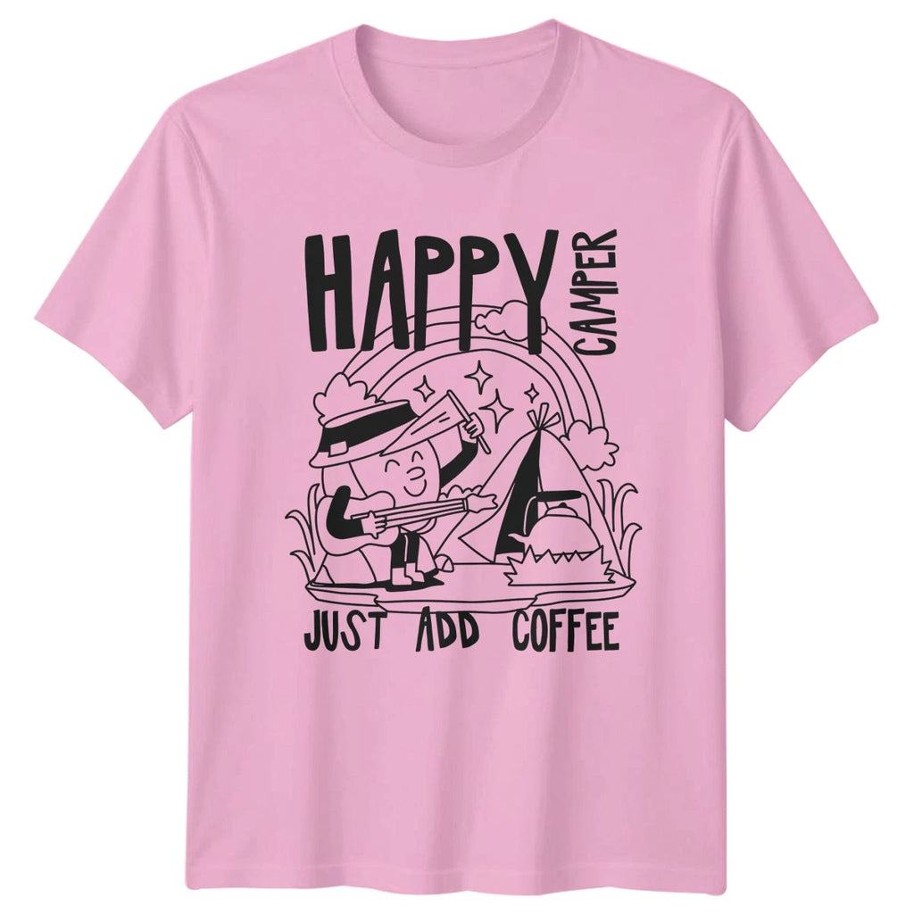 Happy Camper Just Add Coffee T-Shirt Vintage Camping Birthday Gift For Him