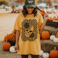 Sunflower Skull T-Shirt Retro Checkerboard Graphic Comfort Colors Tee SM-4XL