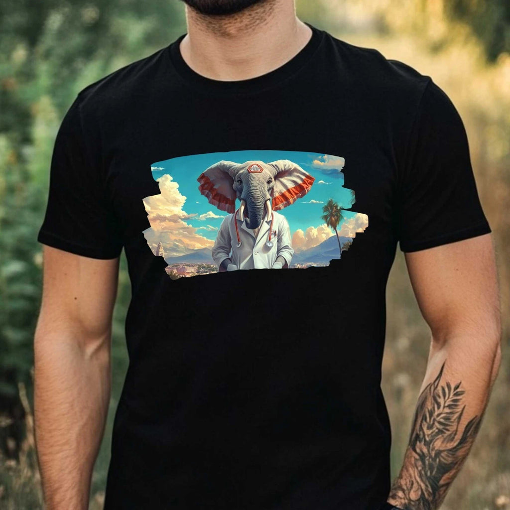 Mens Elephant as Doctor Motif Cotton T-Shirt Size XS to 5XL