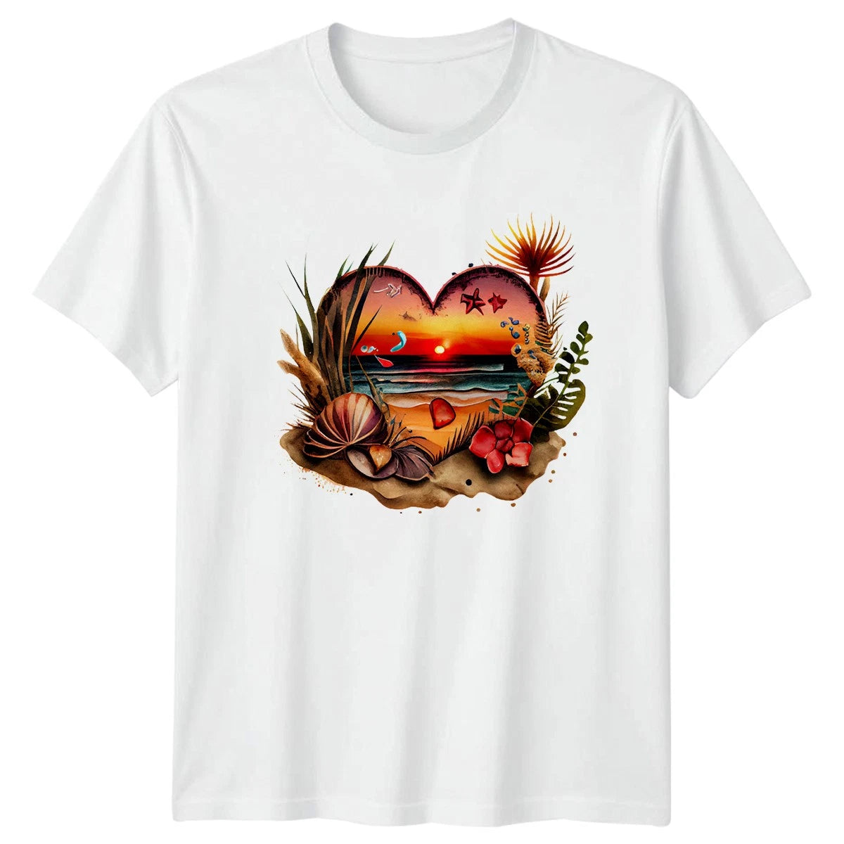 Vintage Watercolor Tropical Sunset Sea T-Shirt Coastal Ocean Travel Gift