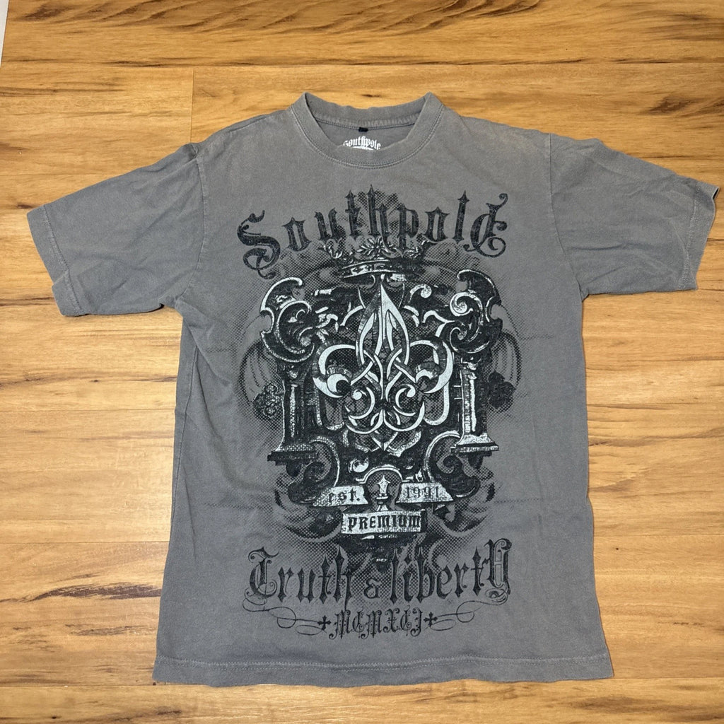 Vintage Y2k South Pole Graphic T Shirt Men's Size M Grey Truth And Liberty