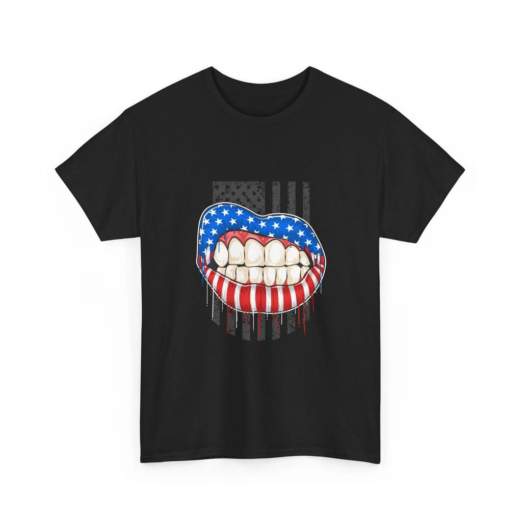 Patriotic Tee Shirt, Cool Shirt, American Flag Lips Top, Independence Funny/Cool