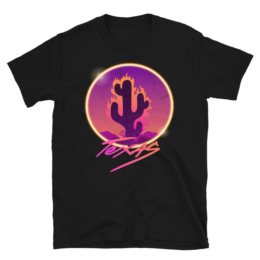 Texas Style Burning Cactus Modern Fashion Art T-Shirt
