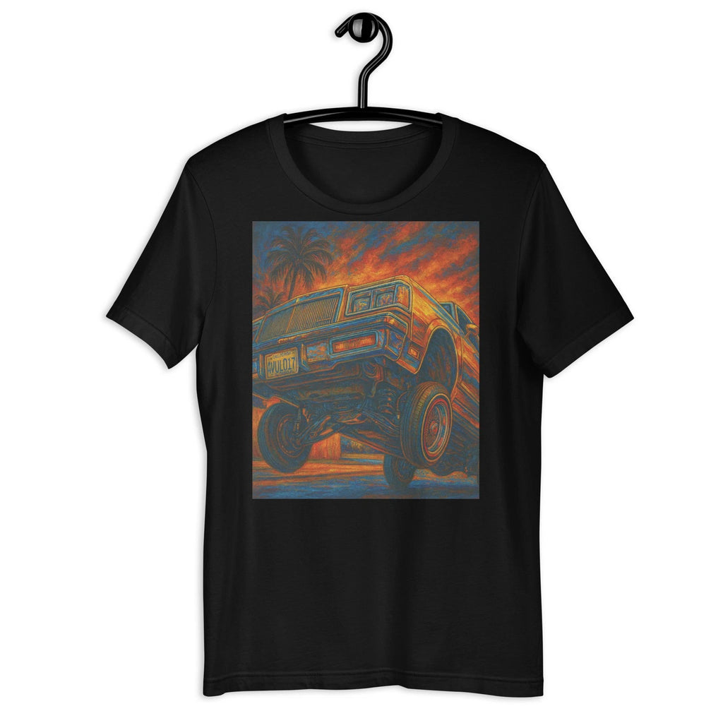 Lowrider Classic Car Sunset Street Art Graphic T Shirt Vintage Style