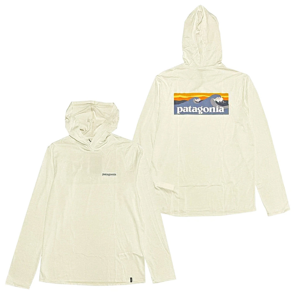 Patagonia Men Capilene Cool Daily Hoody Boardshort Logo L/S T-shirt Dyno (Cream)