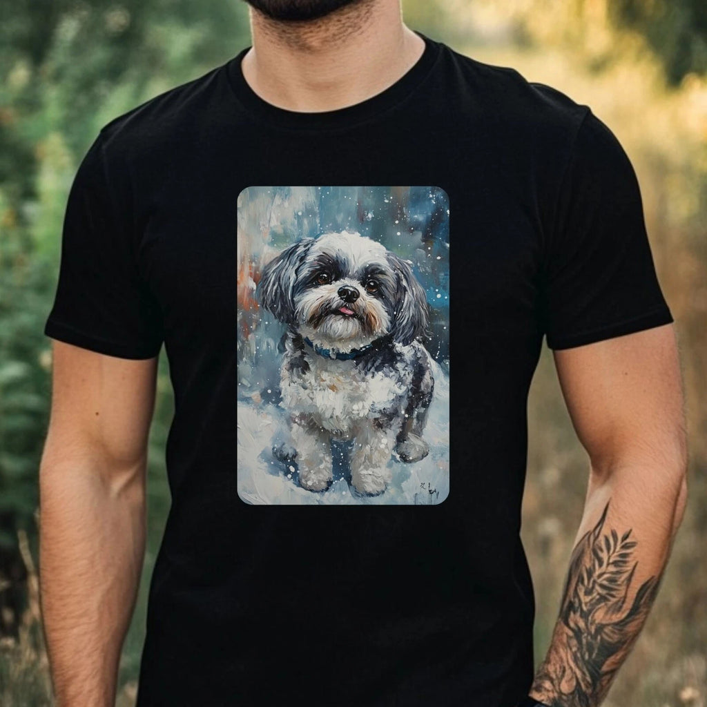 Men's Shih Tzu Dog Painting Portrait Motif Cotton T-Shirt Size XS to 5XL