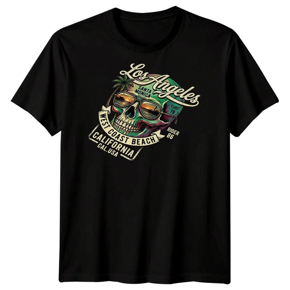 Los Angeles Surf Skull Surfing Mens T Shirt California Graphic Beach Style