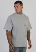 SikSilk Men's Short Sleeved Oversized Short Sleeved Graphic T-Shirt Tee Grey Mar