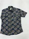 Dapper Men's Blue Floral Slim Fit Shirt 2XL Vintage Button-Up 100% Cotton