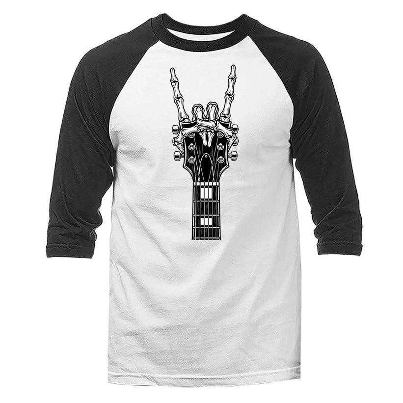 Skeleton Hand Guitar Rock Music Band 3/4 Sleeve Raglan