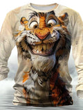 Men's 3D Animal Print Shirt Funny Long Sleeve Casual O-Neck Graphic Tee Top