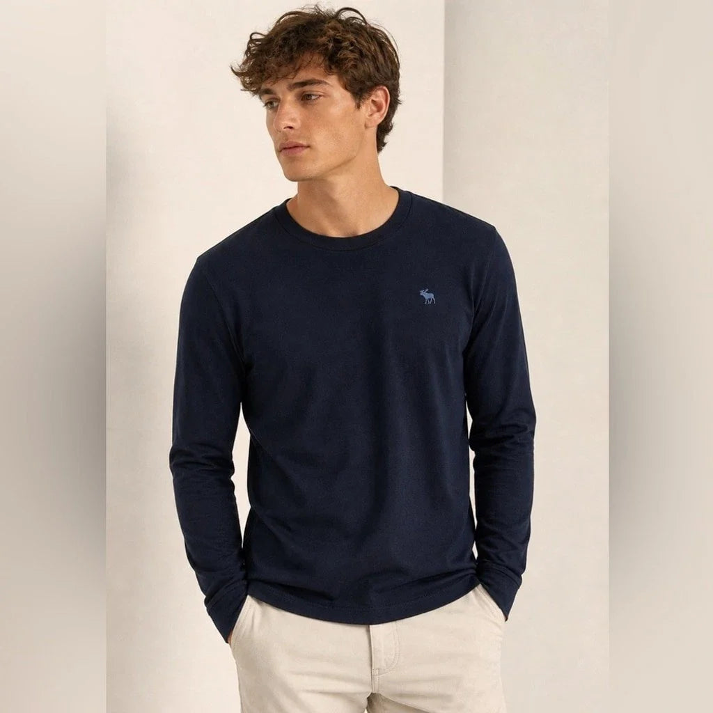 Abercrombie & Fitch Navy Long Sleeve Muscle Tee L Classic Minimalist Logo Shirt