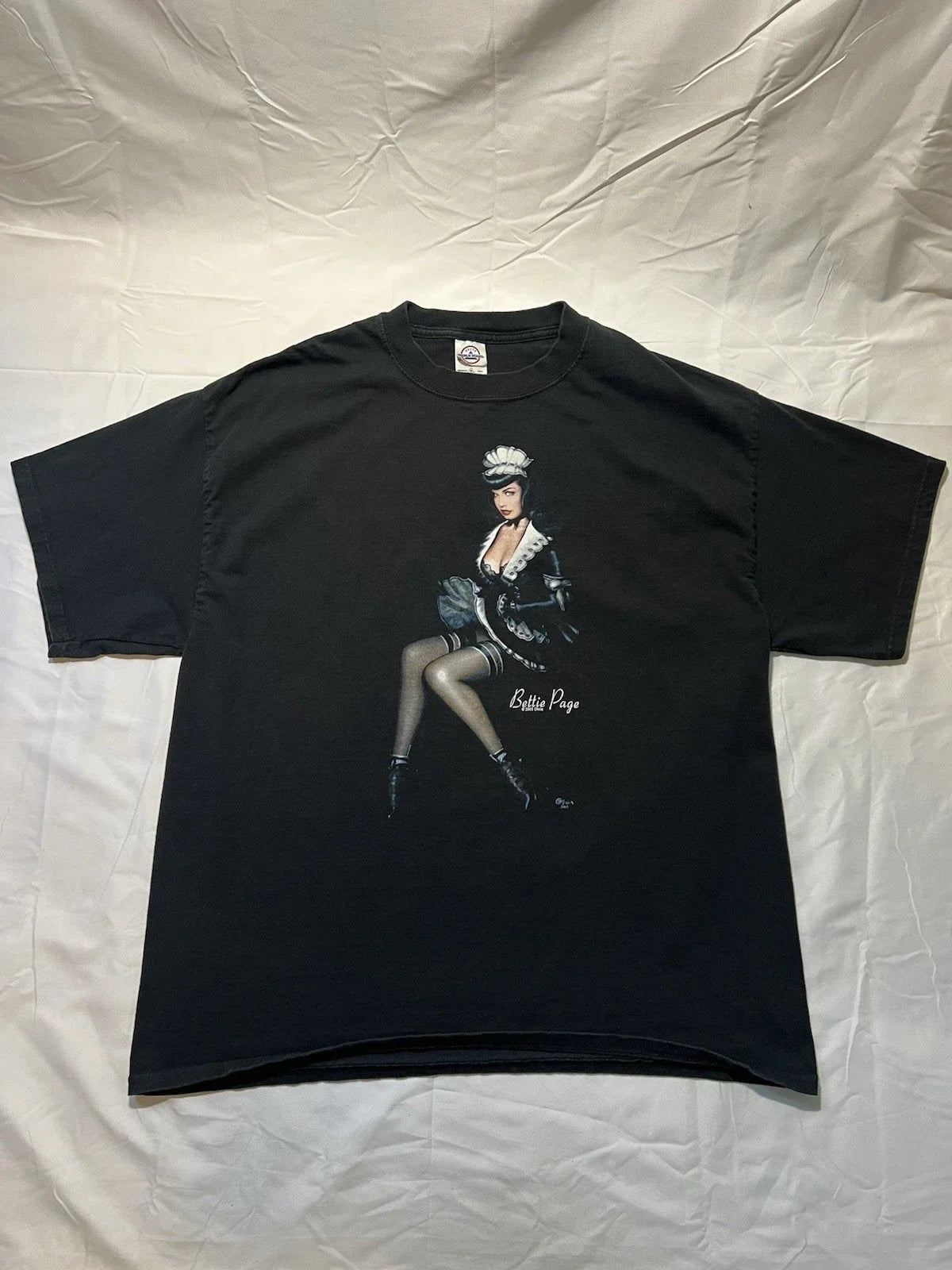 Vintage 2003 Bettie Page Olivia De Berardinis Pin Up Art T Shirt Black Size XL