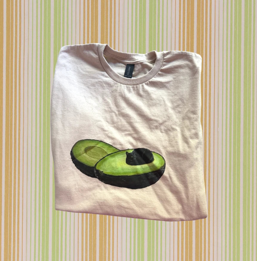 Avocado cat cute funny graphic tee vintage retro inspired New, Gildan size M
