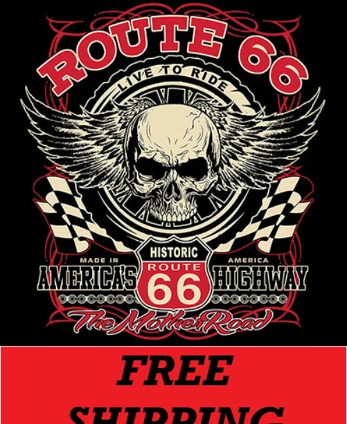 BIKER T-SHIRT-ROUTE 66-LIVE TO RIDE-AMERICA'S HIGHWAY