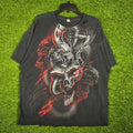 Vintage Dragon Skull Graphic T-Shirt Black Distressed Goth Biker XL Y2K