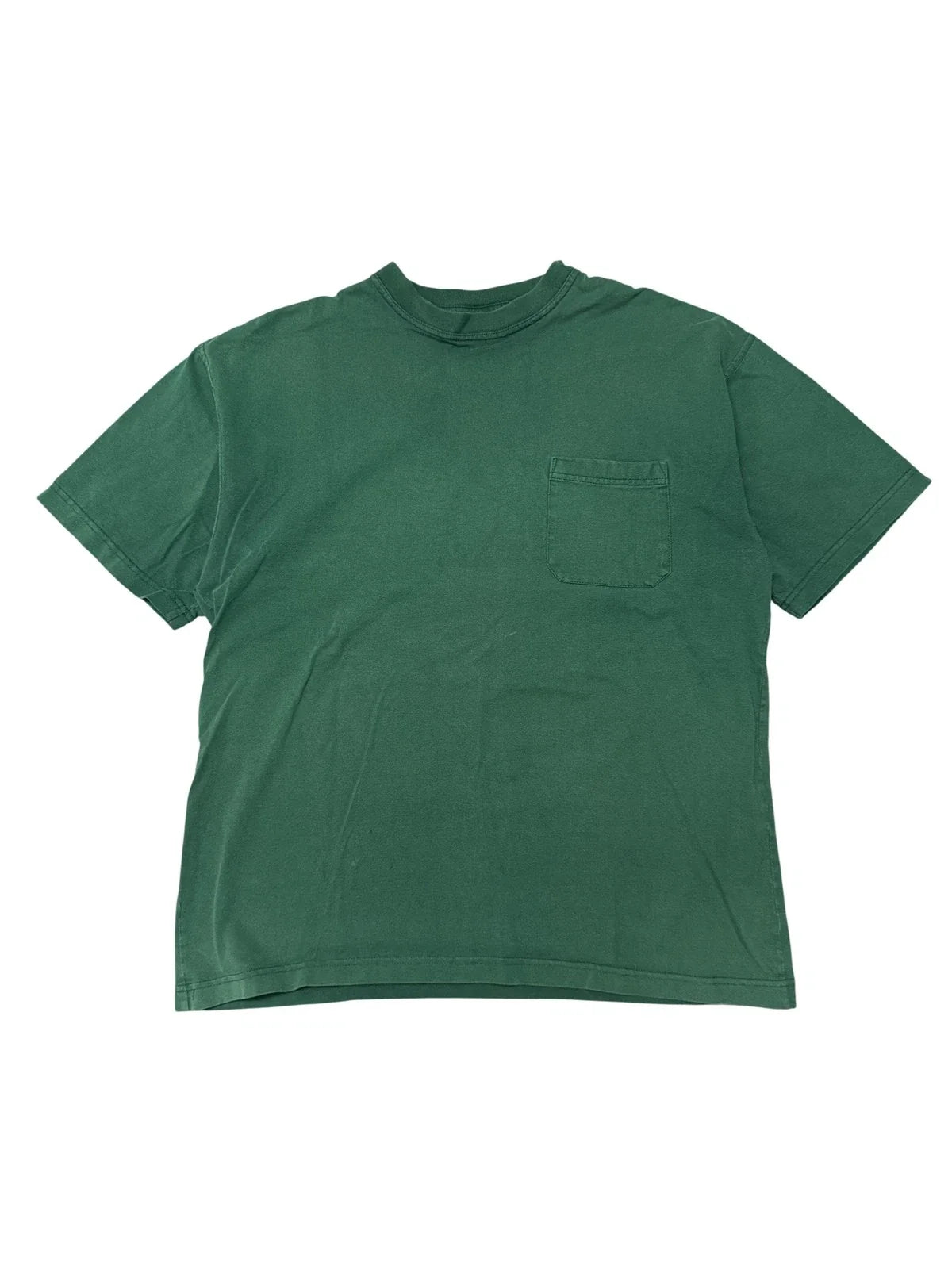 Vintage Bass Shirt Mens XL Green Pocket Crew Neck Basic Solid Tee Faded blank
