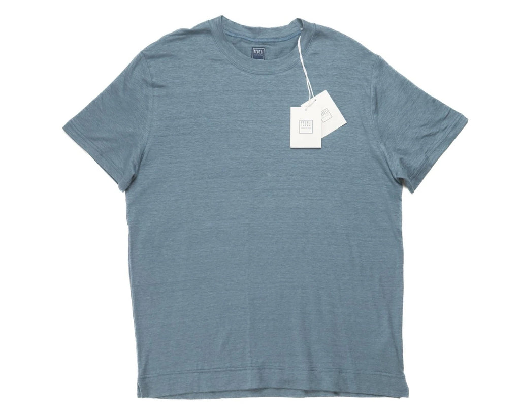 Fedeli $348 NWT Blue Extreme Linen Flex Short Sleeve T-Shirt (52 IT) L